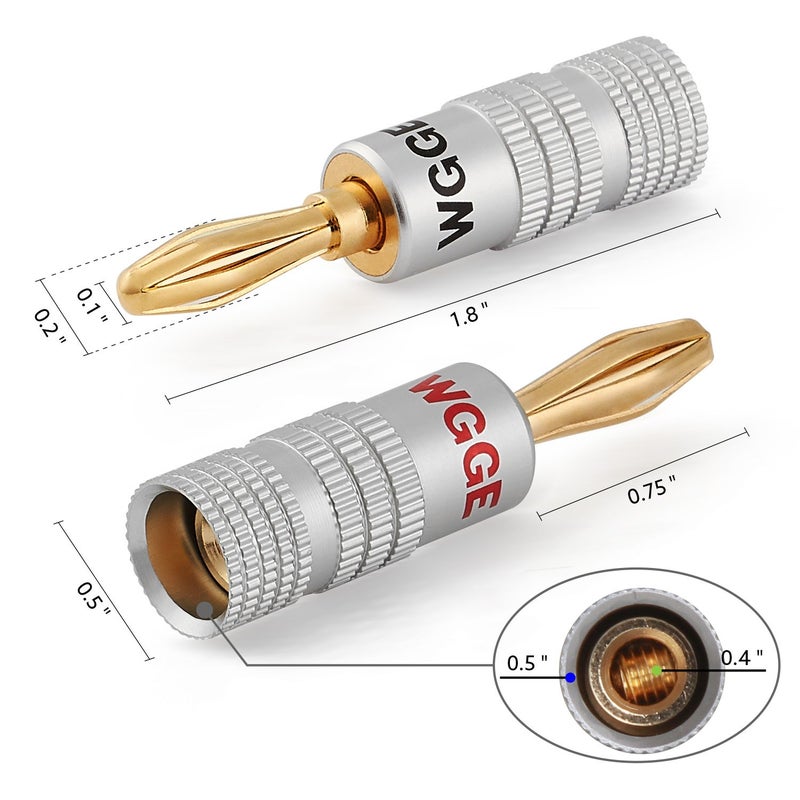 WGGE WG-009 Banana Plugs Audio Jack Connector, 24k Gold Dual Screw Lock Speaker Connector for Speaker Wire, Wall Plate, Home Theater, Audio/Video Receiver and Sound Systems (6 Pairs / 12 pcs) - Image 3